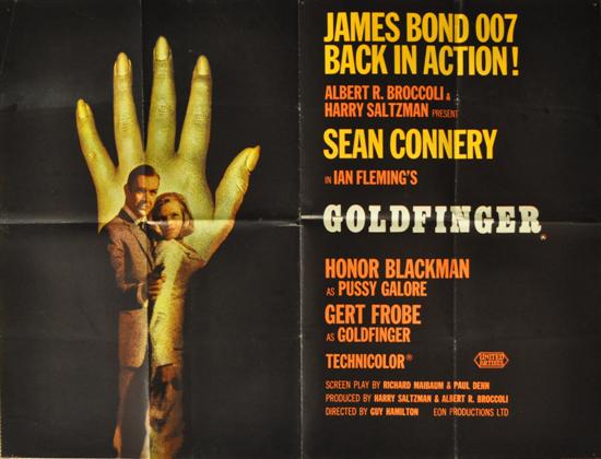 Appraisal: Goldfinger poster hand style Quad UK folded pinholes x James