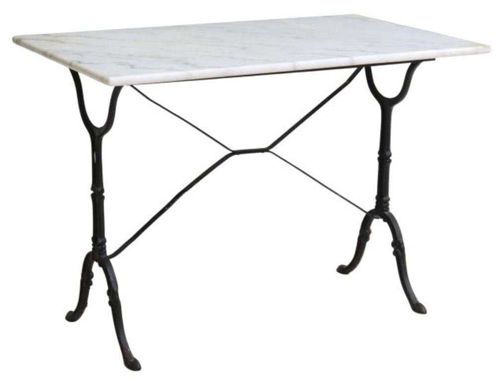 Appraisal: French marble-top cast iron bistro table rectangular marble top over