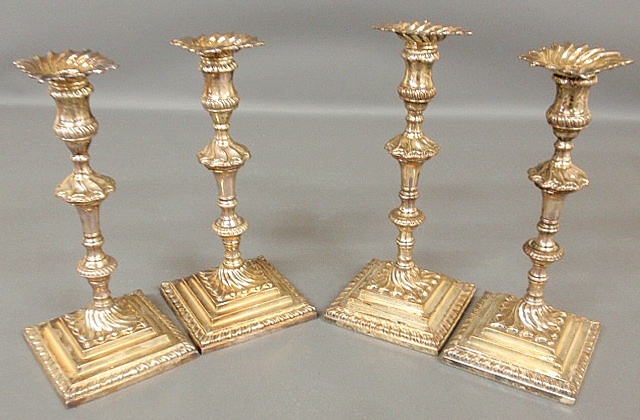 Appraisal: - Set of four English Sheffield Chippendale candlesticks c with