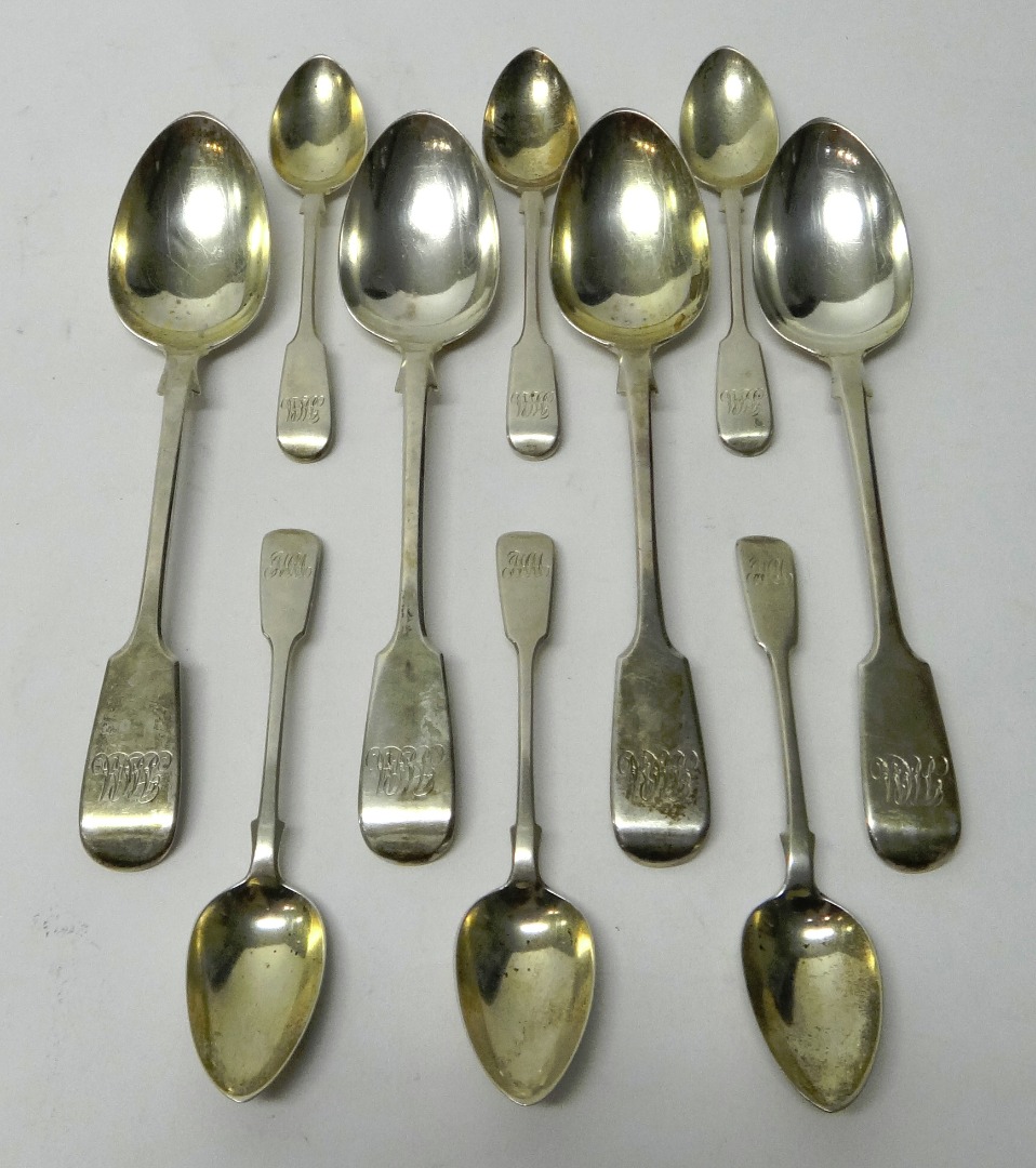 Appraisal: Victorian silver fiddle pattern table flatware comprising four tablespoons London