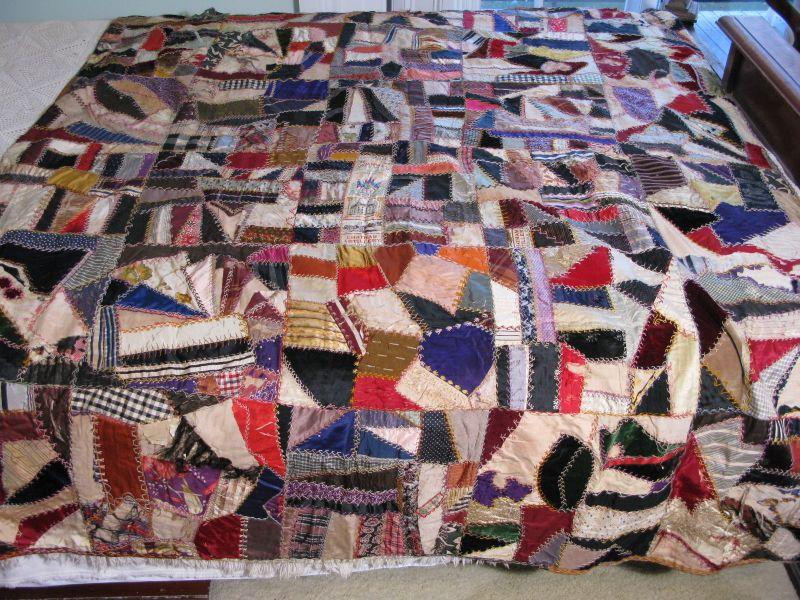 Appraisal: Southern Embroidered Silk Velvet Crazy Quilt hand-made with reunion ribbons