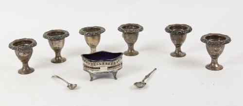 Appraisal: An old Sheffield plate salt cm high six egg cups