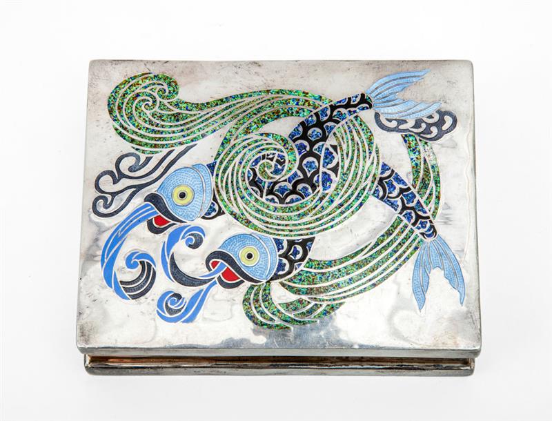 Appraisal: MARGOT DE TAXCO MARGOT VAN VOORHIES BOX Sterling copper enamel