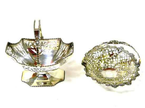 Appraisal: STERLING two pieces including eight-sided pierced basket with swing handle