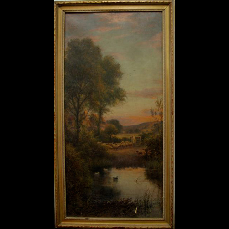 Appraisal: HENRY MAIDMENT fl - BRITISH SHEPHERD AND FLOCK BY POND