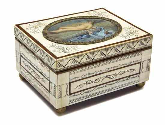 Appraisal: A Continental Ivory Veneered Table Casket the rectangular hinged lid