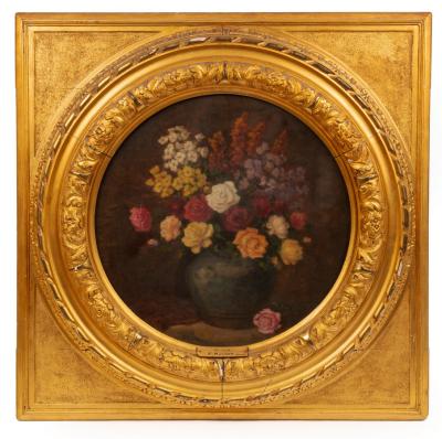 Appraisal: Continental School Still Life with Roses tondo bears signature F