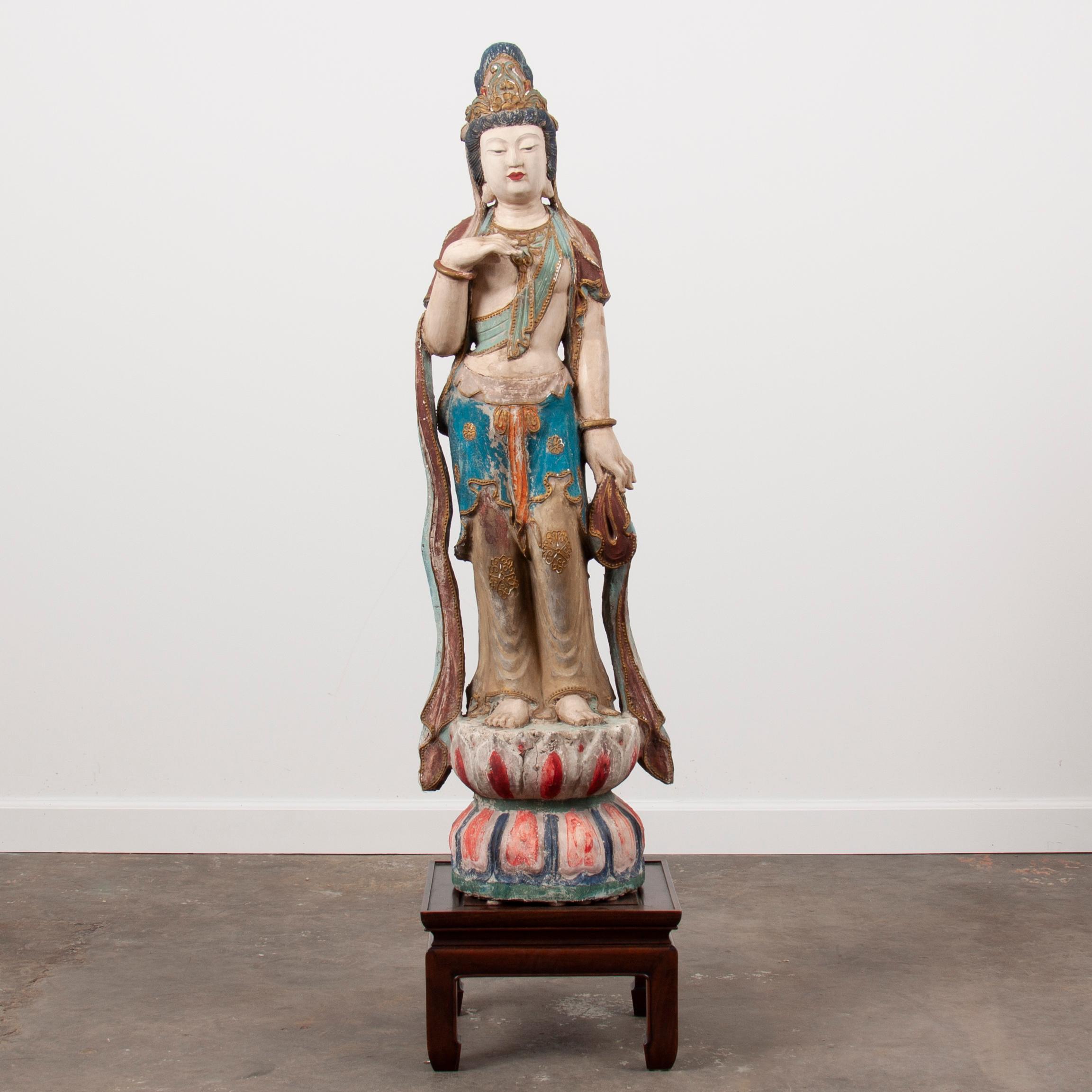 Appraisal: POLYCHROME BODHISATTVA ' HEIGHT A Chinese polychrome painted Bodhisattva figure