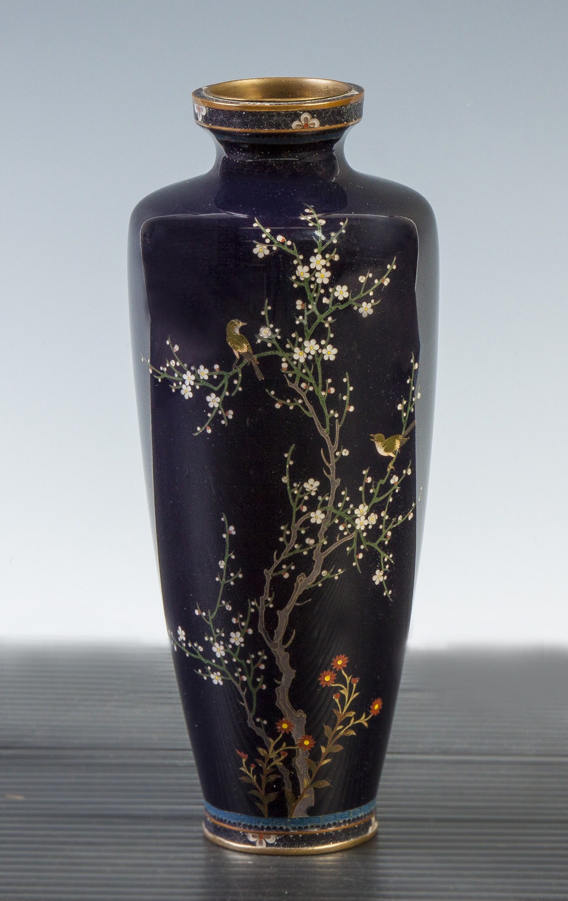 Appraisal: Fine Japanese Cloisonn Vase C With birds blossoming tree bamboo