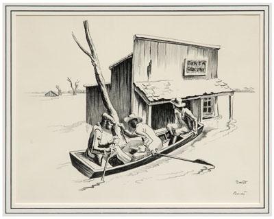 Appraisal: Thomas Hart Benton lithograph Investigation three men in boat investigating