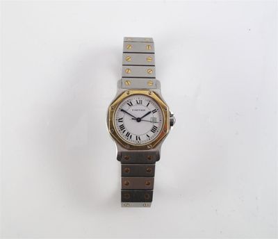 Appraisal: A gold and steel wristwatch by Cartier Signed white enamel