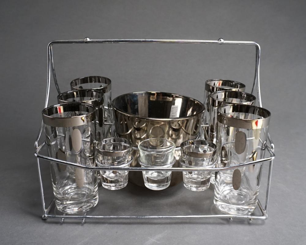 Appraisal: SET OF DOROTHY THORPE SILVER DOTTED HIGHBALL AND SHOT GLASSES