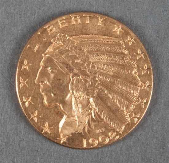 Appraisal: United States Indian head type gold half eagle EF- Estimate