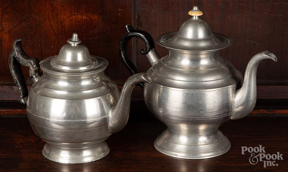 Appraisal: Two pewter teapots Two pewter teapots by Daniel Curtiss Albany