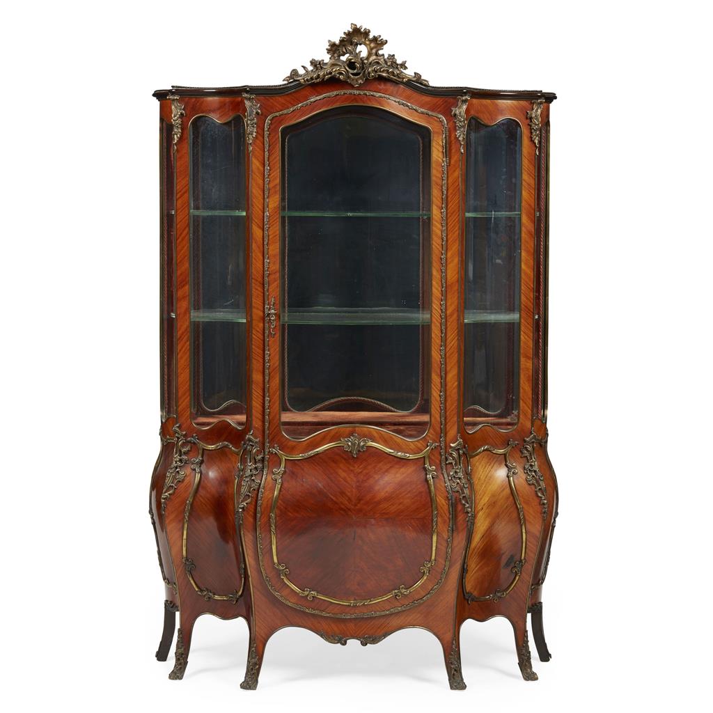 Appraisal: FRENCH KINGWOOD SERPENTINE BOMBE DISPLAY CABINET LATE TH CENTURY the