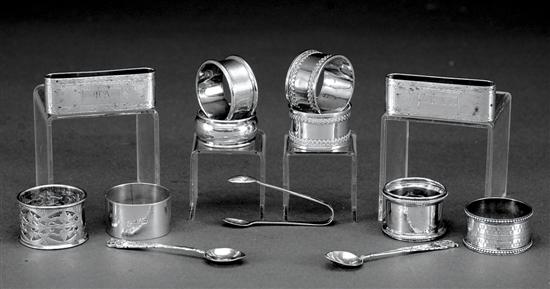 Appraisal: English silver napkin rings and table articles napkin rings various