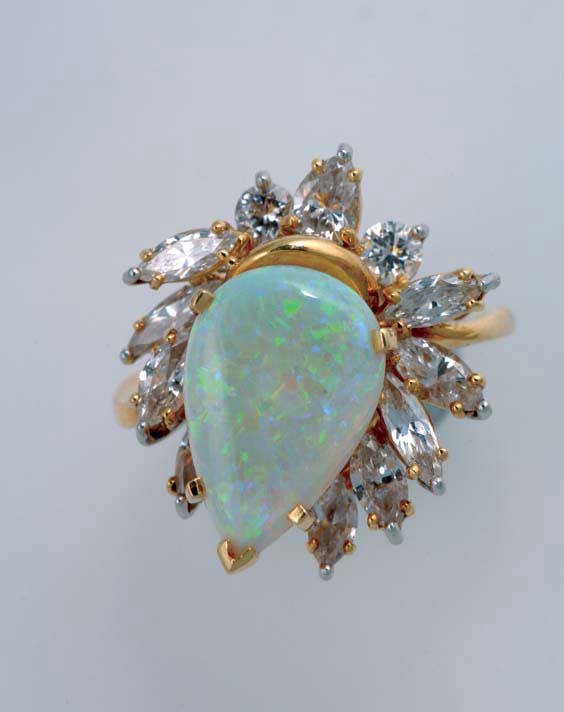 Appraisal: OPAL DIAMOND AND K GOLD RING Fine white opal diamond