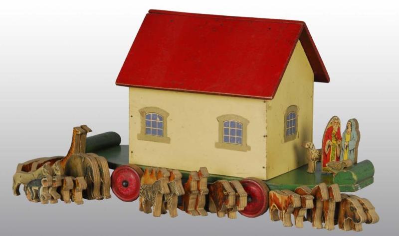 Appraisal: Wooden Noah's Ark Toy on Wheels Description Includes Noah his