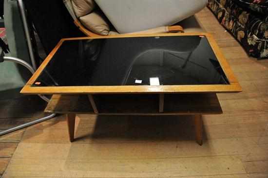 Appraisal: A TWO TIER COFFEE TABLE WITH TINTED GLASS INSET