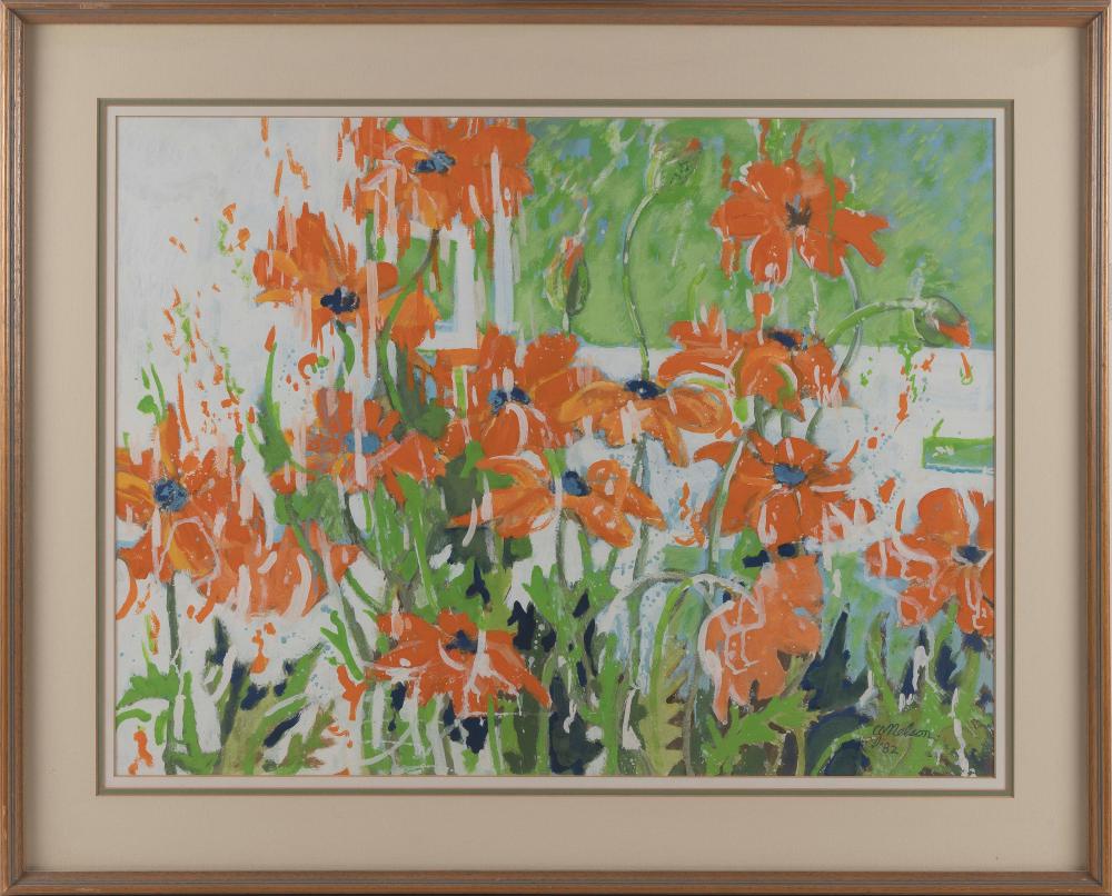 Appraisal: C NELSON TH CENTURY ORANGE POPPIES TEMPERA ON PAPER X