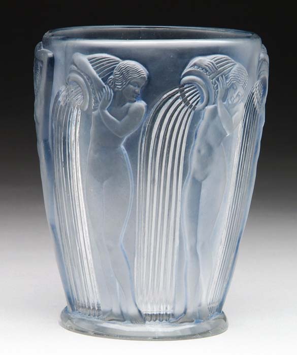 Appraisal: R LALIQUE DANAIDES VASE Beautiful R Lalique vase is surrounded