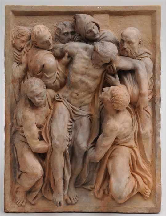 Appraisal: ATTRIBUTED TO DEL DUCA THE DEPOSITION Terracotta relief modeled with