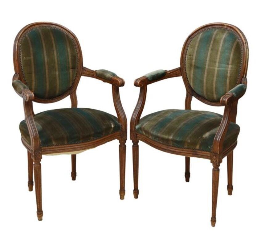 Appraisal: pair French Louis XVI style armchairs early th c oval