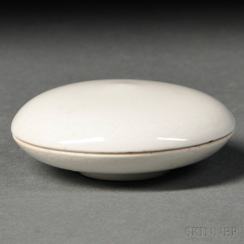 Appraisal: Blanc-de-Chine Paste Box China Qing Dynasty a molded two-piece circular