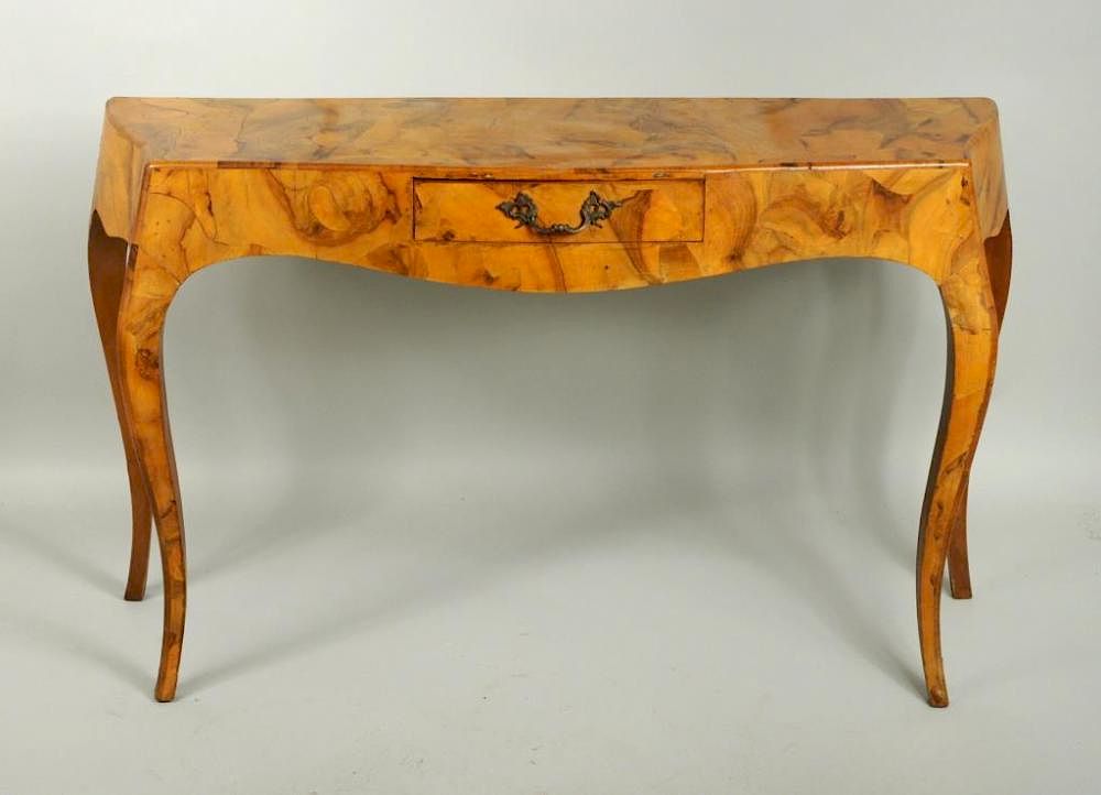 Appraisal: Italian Burl Walnut Veneer Console Table Italian burl walnut veneer