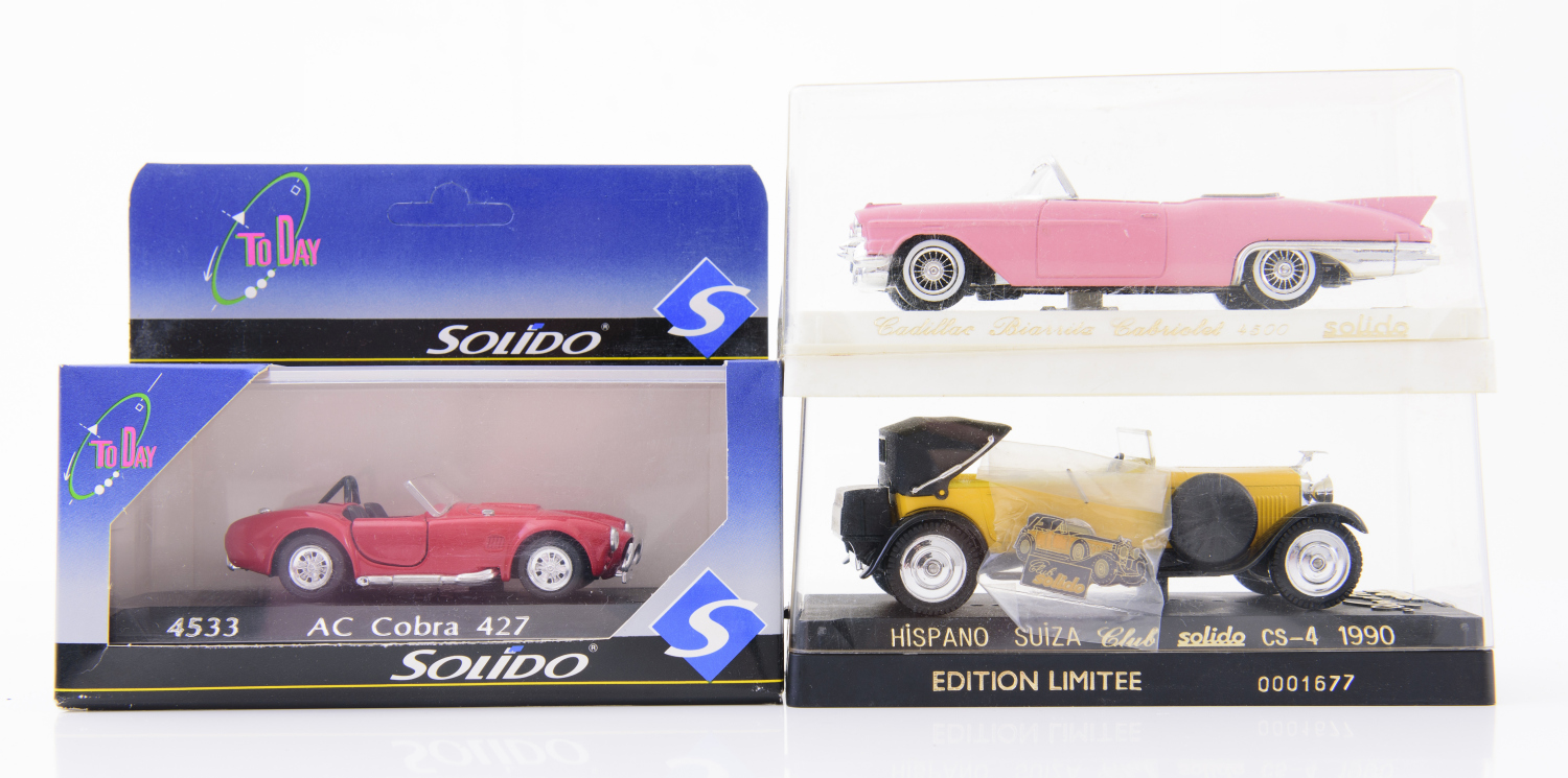 Appraisal: COLLECTION OF SOLIDO MODEL CARS INCLUDING AC COBRA CADILLAC CABRIOLET