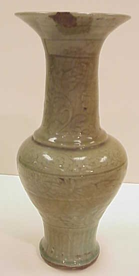 Appraisal: Chinese celadon vase Ming dynasty - baluster form with carved