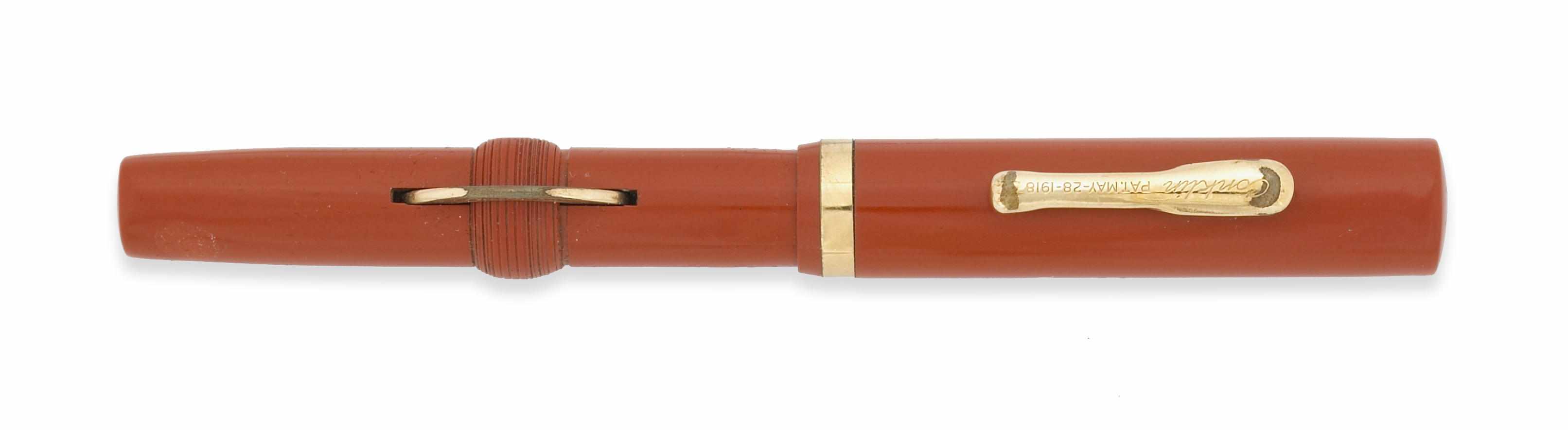 Appraisal: Conklin Crescent Filling Fountain Pen Red hard rubber Excellent color