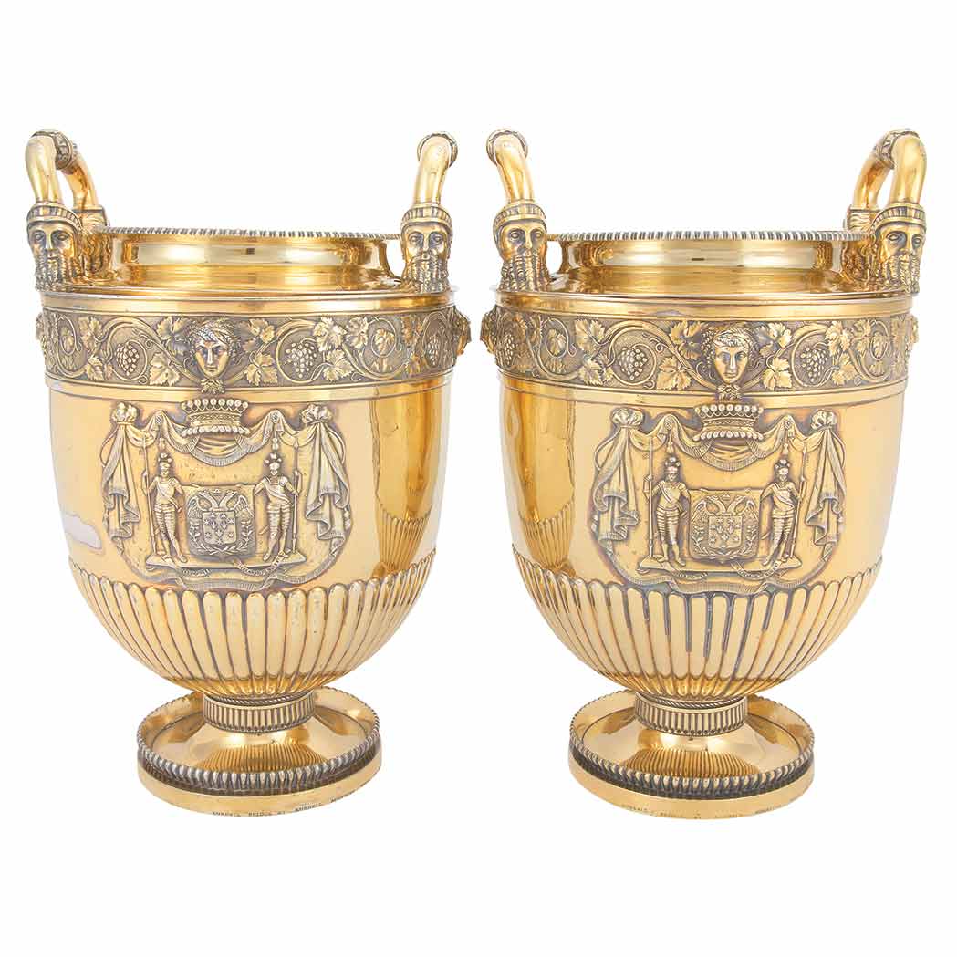 Appraisal: Pair of Regency Silver Gilt Wine Coolers Paul Storr London