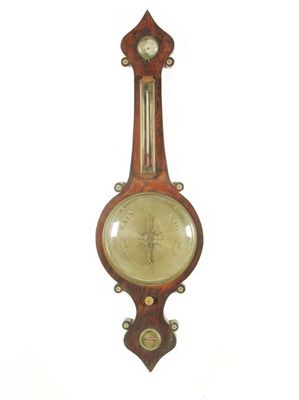 Appraisal: A Victorian rosewood banjo wheel barometer with inlaid mother of