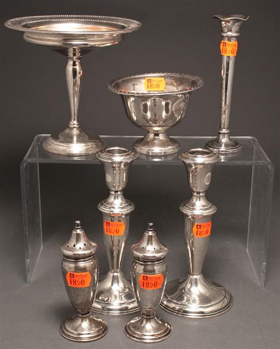 Appraisal: Five weighted-silver table articles and a pair of silver salt