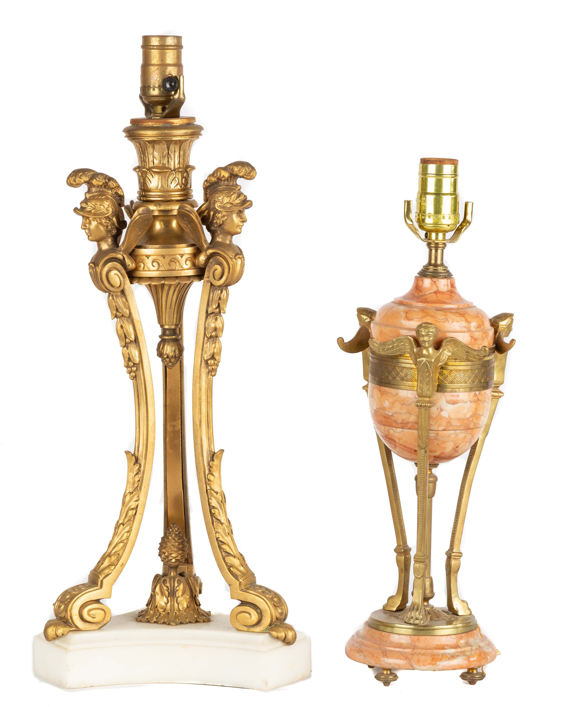 Appraisal: TWO FRENCH GILT BRONZE AND MARBLE LAMP BASES th century