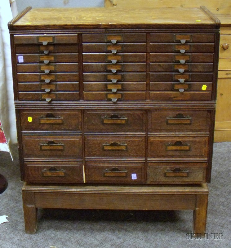 Appraisal: Yawman and Erbe Oak Two-Stack Thirty-Drawer Flat File Rochester New