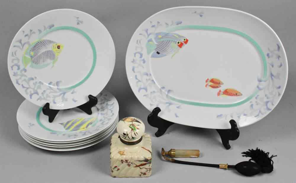 Appraisal: SIX BERNARDAUD 'CARAIBES' PATTERN DINNER PLATES AND PLATTER Each with