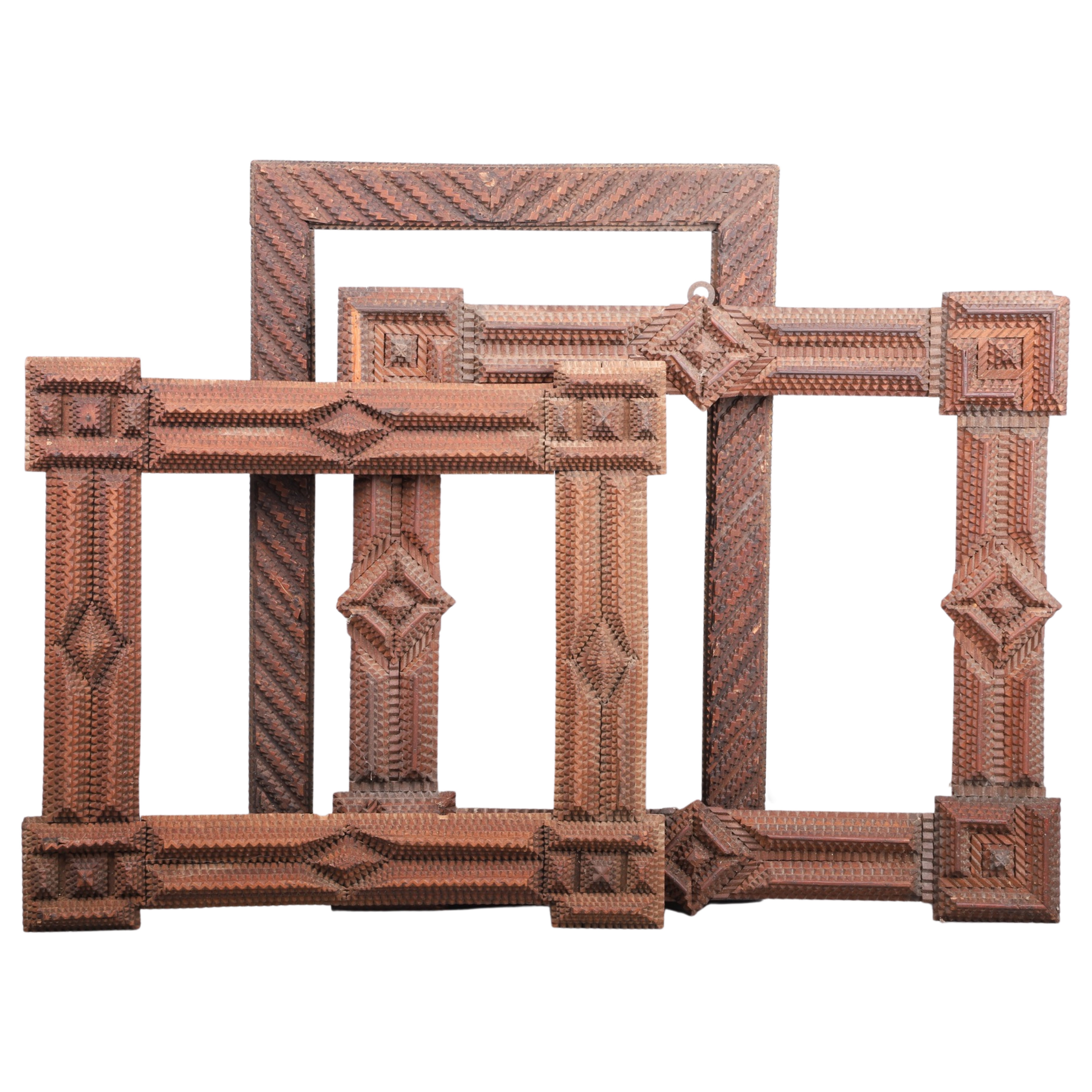 Appraisal: Tramp art frames circa to include x - frame and