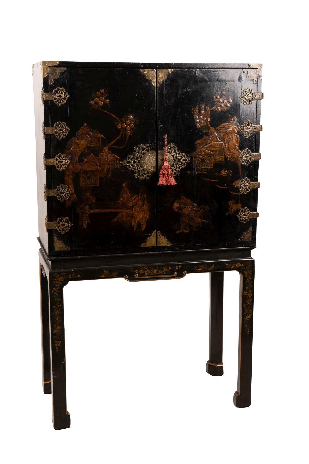 Appraisal: CHINESE CHIPPENDALE CABINET ON STANDbase of a later date inches