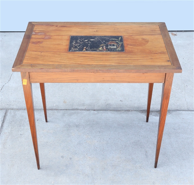 Appraisal: Antique Chinese wood table with inlayed hand-painted scene on the