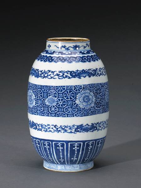 Appraisal: A large blue and white ovoid porcelain jar th Century