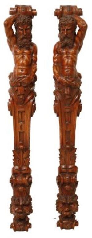 Appraisal: pair Large carved Man of the Mountain architectural elements atlantes