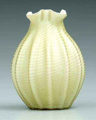 Appraisal: Mother-of-pearl zipper vase ruffled rim ribbed sides with swirl pattern