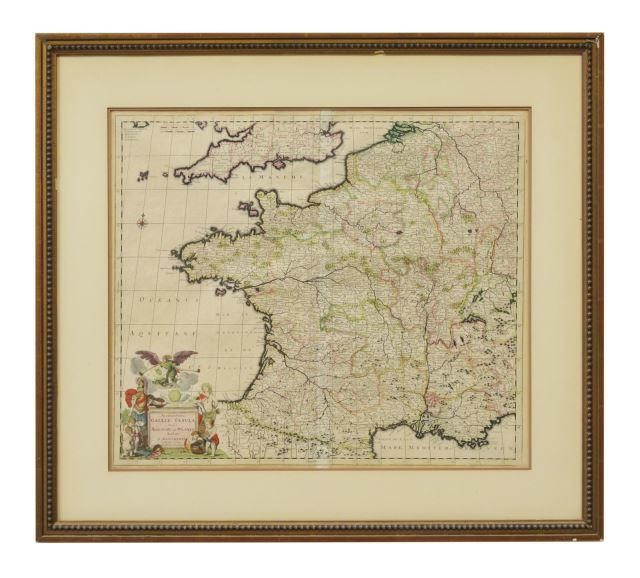 Appraisal: Framed antique map of France Accuratissima Galliae Tabula Vulgo Royaume