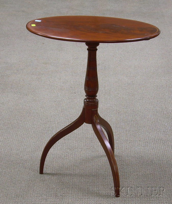 Appraisal: Federal Oval Inlaid Mahogany Tilt-top Candlestand