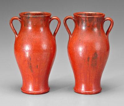 Appraisal: Pair chrome red glazed urns runny and slightly crystalline orange