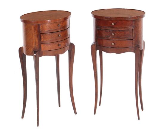 Appraisal: Pair Louis XV style marquetry inlaid oval side tables late