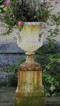 Appraisal: VICTORIAN PAINTED CAST-IRON GARDEN URN ON PEDESTAL The campagna-form urn