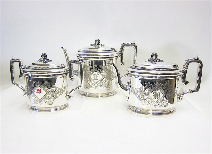 Appraisal: SILVERPLATE COFFEE AND TEA SET three pieces coffee pot teapot